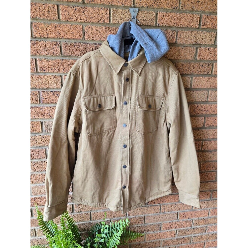 JACHS New York Sherpa-Lined Corduroy Trim  Shacket Canvas Jacket Tan L